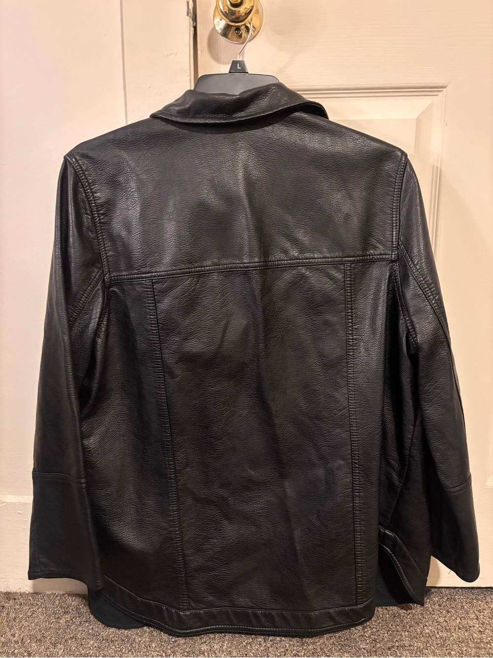 H&M Black Leather Jacket - Women's Sleek Pea Coat Style